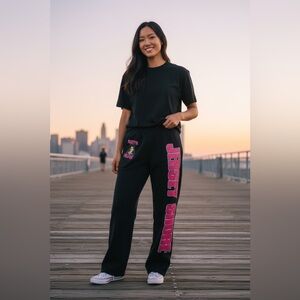 Jersey Shore Graphic Snookie Sweatpants Black Pink – Size M Jerzees NuBlend